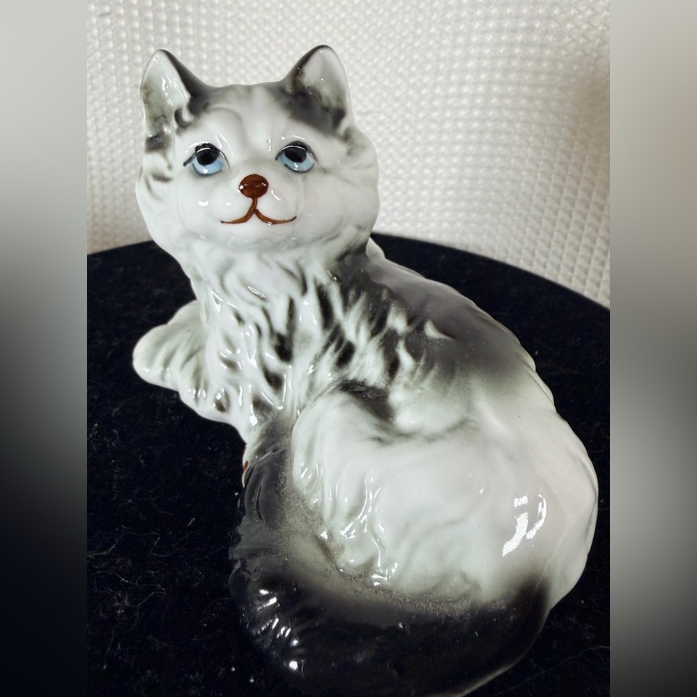 Vintage bone china black and white kitten figurine